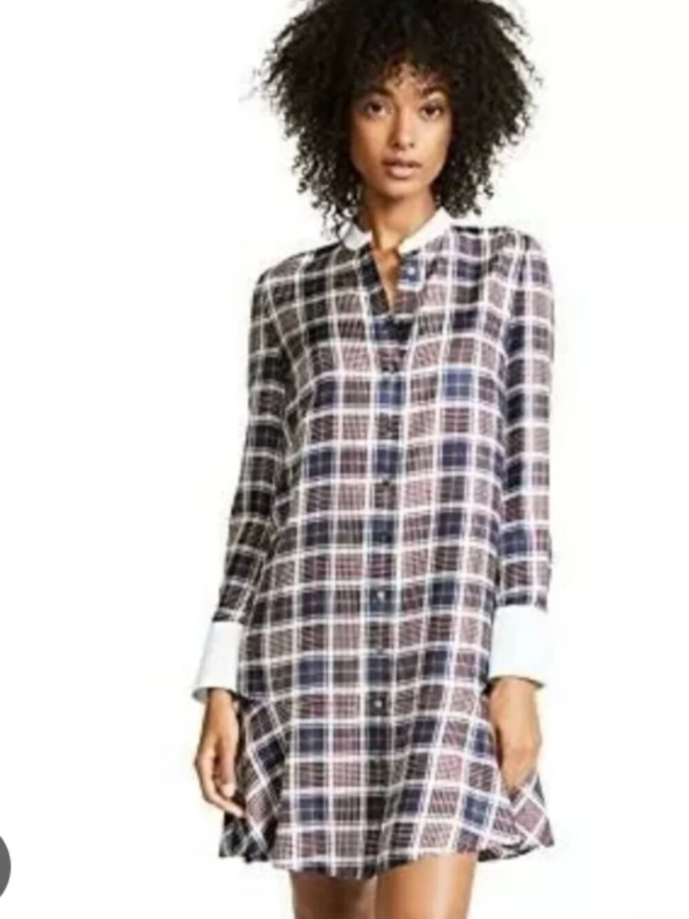 Tory Burch Cora Milano Tartan Plaid Silk Shirtdress